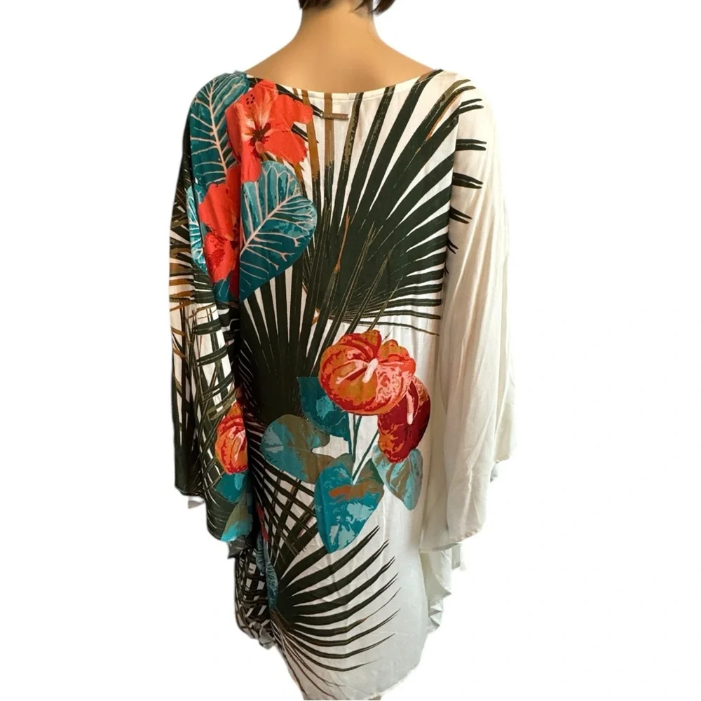 Vince Camuto V-Neck Caftan Cover Up Palm Paradise NWT M/L